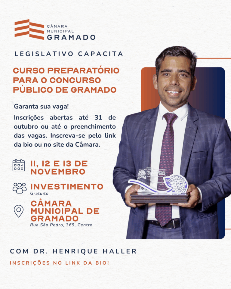 Curso preparatório da Câmara de Gramado tem vagas esgotadas em tempo recorde